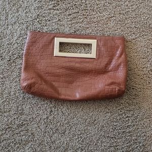 Michael Kors brown and gold leather clutch purse